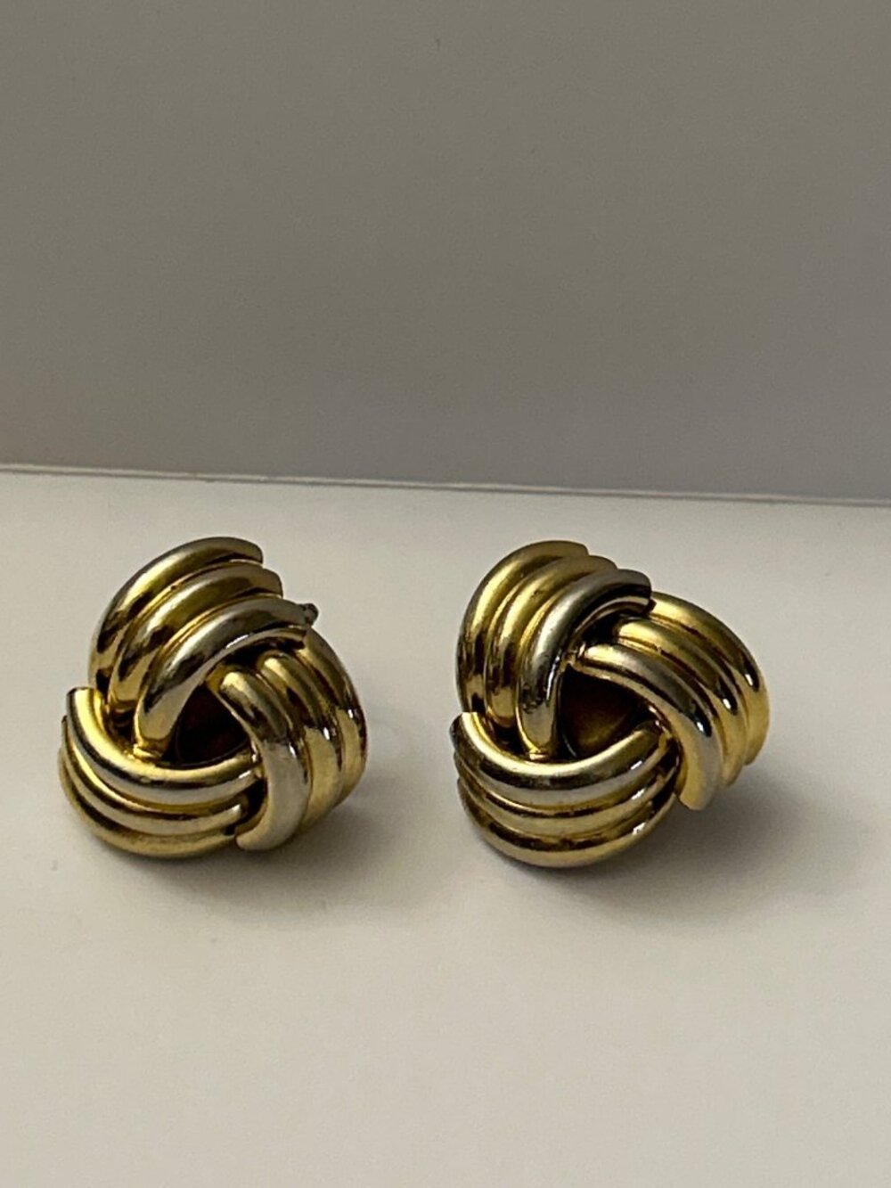 Gold & Silver Tone Vintage Knot Clip-On Earrings By Trifari